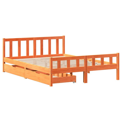 Bed Frame without Mattress Wax Brown 150x200 cm King Size Solid Wood Pine