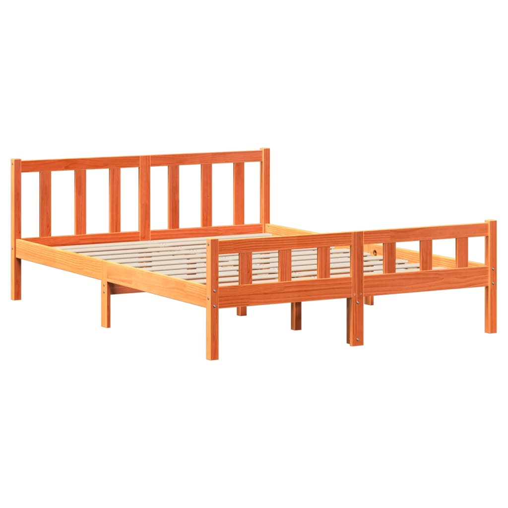 Bed Frame without Mattress Wax Brown 150x200 cm King Size Solid Wood Pine