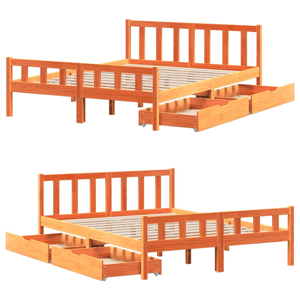 Bed Frame without Mattress Wax Brown 150x200 cm King Size Solid Wood Pine