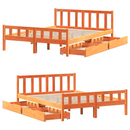 Bed Frame without Mattress Wax Brown 150x200 cm King Size Solid Wood Pine