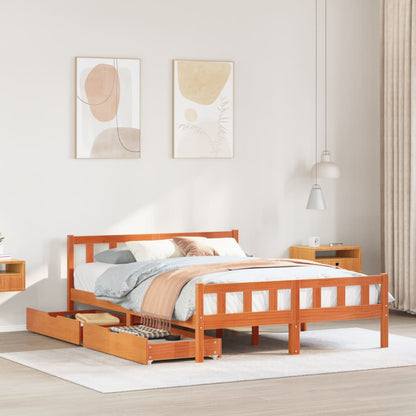 Bed Frame without Mattress Wax Brown 150x200 cm King Size Solid Wood Pine