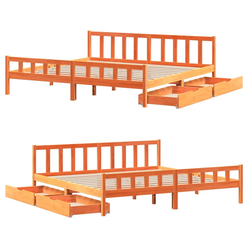 Bed Frame without Mattress Wax Brown 180x200 cm Super King Solid Wood Pine