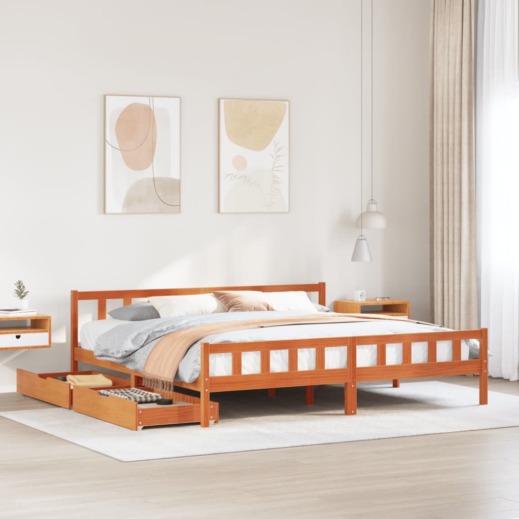 Bed Frame without Mattress Wax Brown 180x200 cm Super King Solid Wood Pine