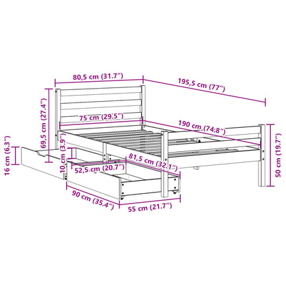 Bed Frame without Mattress 75x190 cm Small Single Solid Wood Pine