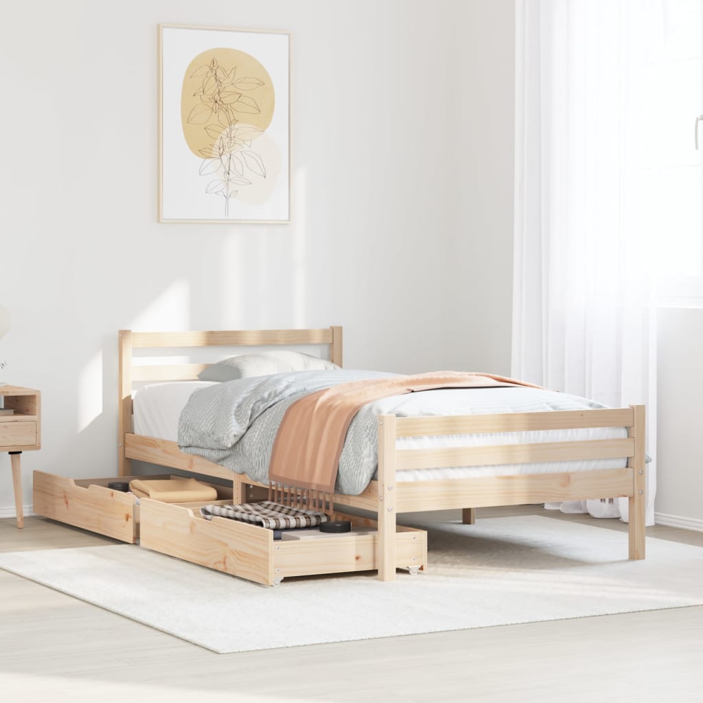 Bed Frame without Mattress 75x190 cm Small Single Solid Wood Pine