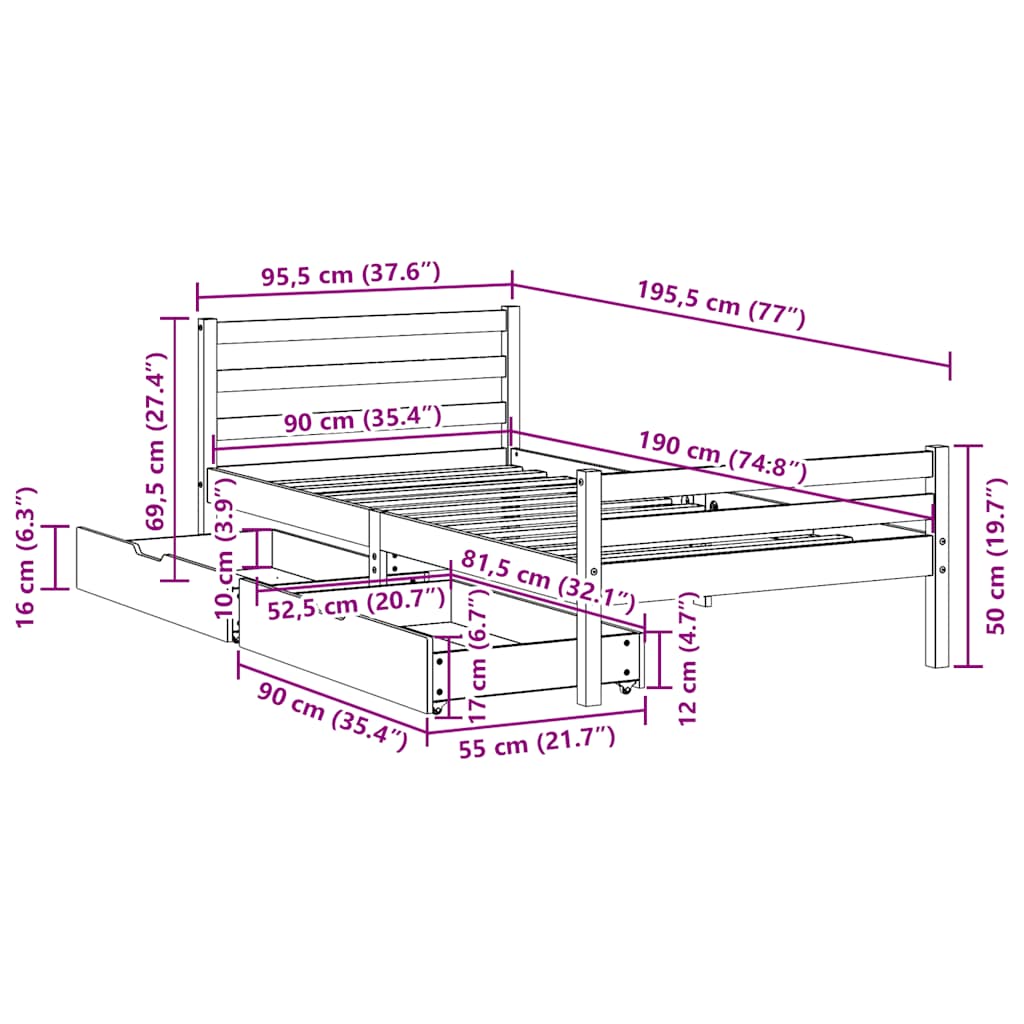 Bed Frame without Mattress White 90x190 cm Single Solid Wood Pine