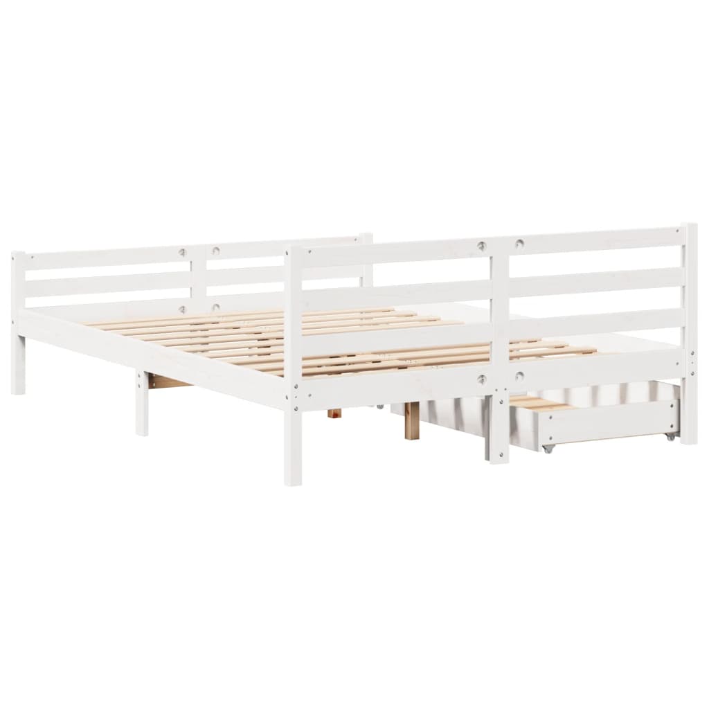 Bed Frame without Mattress White 135x190 cm Double Solid Wood Pine