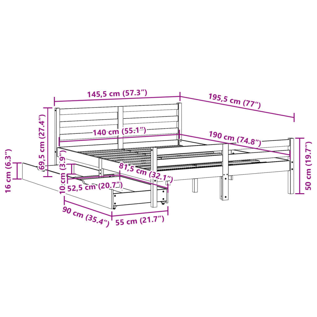 Bed Frame without Mattress White 140x190 cm Solid Wood Pine