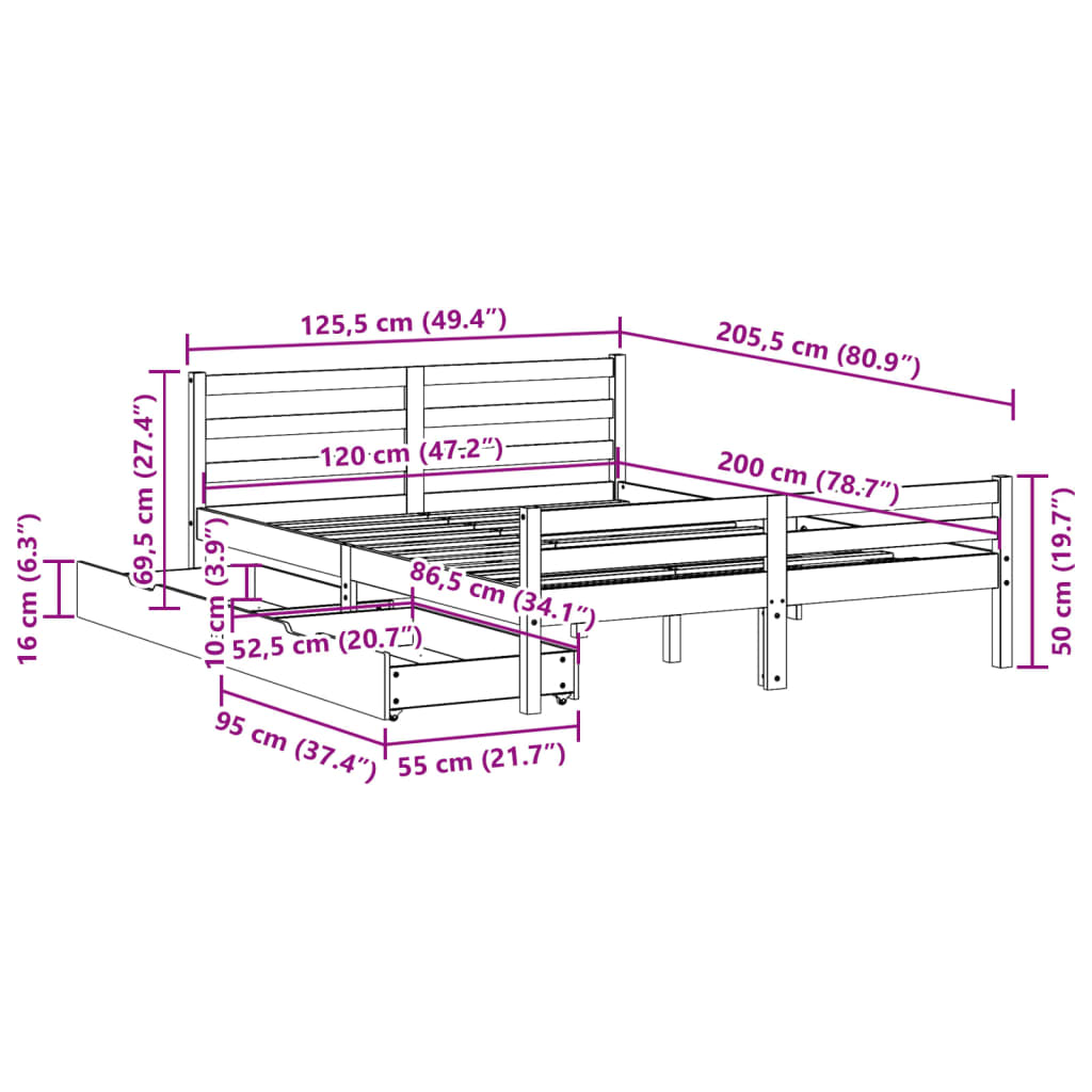 Bed Frame without Mattress White 120x200 cm Solid Wood Pine