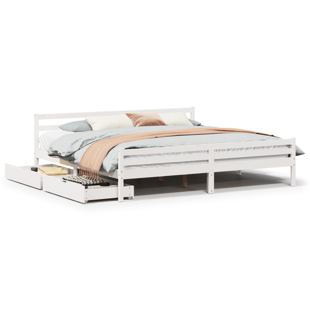 Bed Frame without Mattress White 180x200 cm Super King Solid Wood Pine