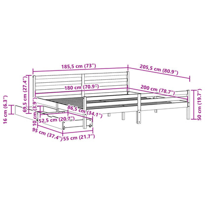 Bed Frame without Mattress White 180x200 cm Super King Solid Wood Pine