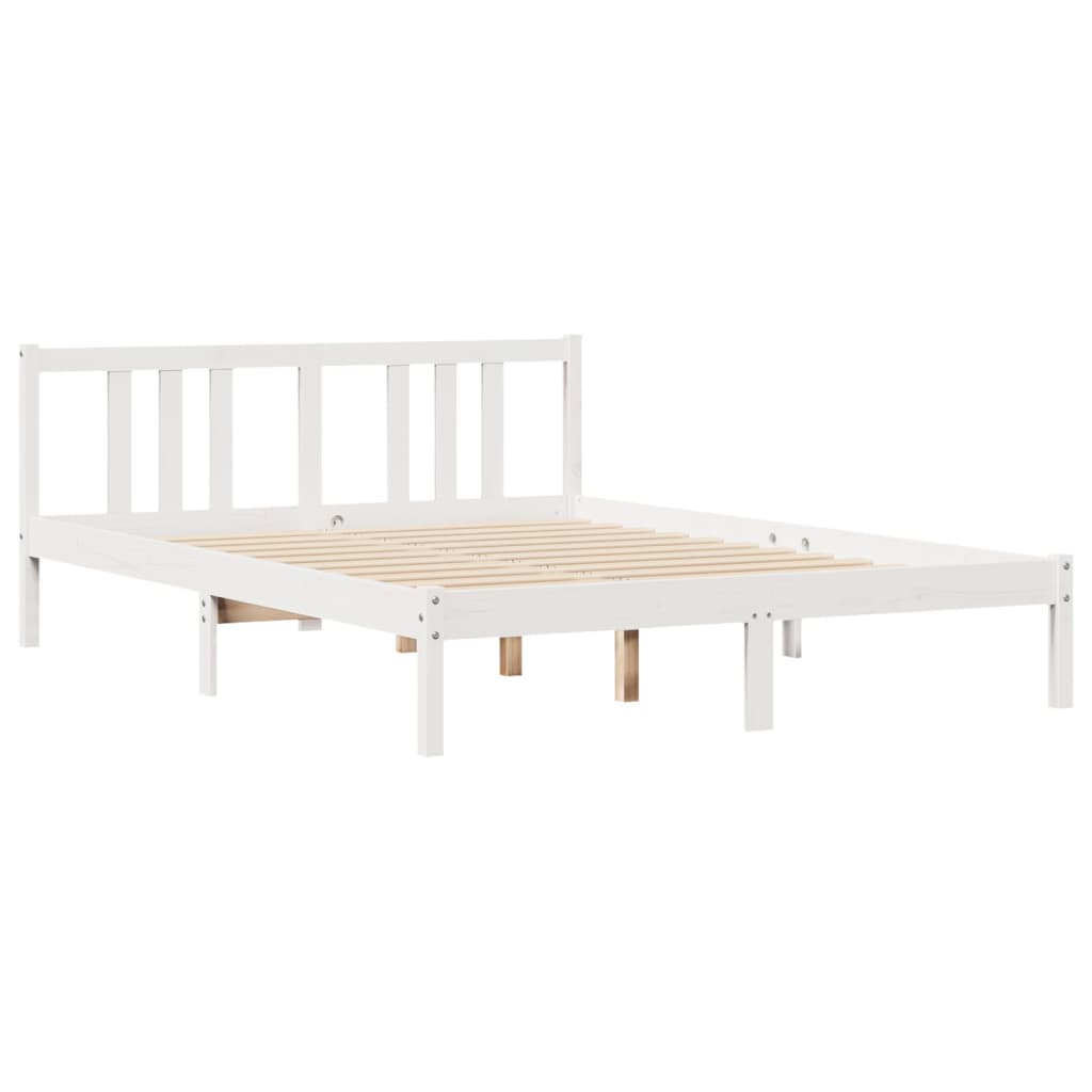 Bed Frame without Mattress White 150x200 cm King Size Solid Wood Pine