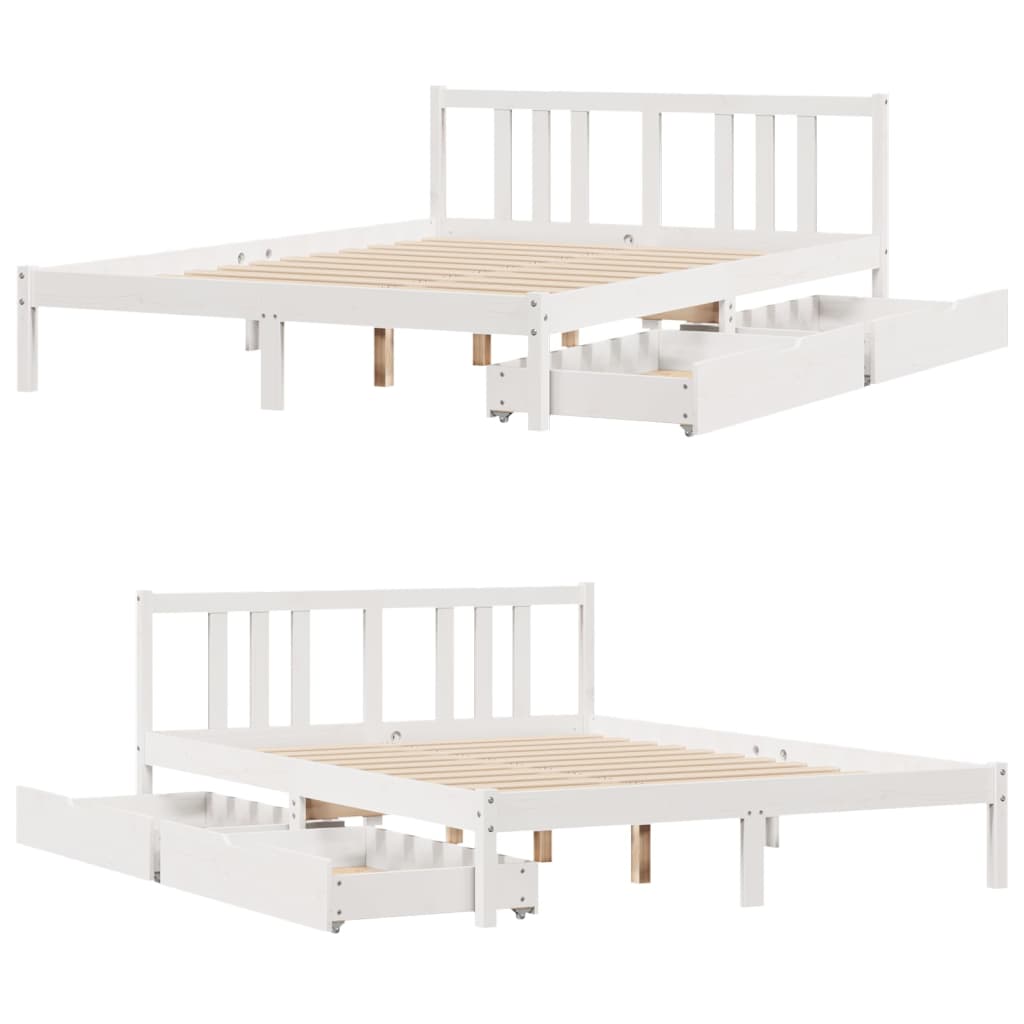 Bed Frame without Mattress White 150x200 cm King Size Solid Wood Pine