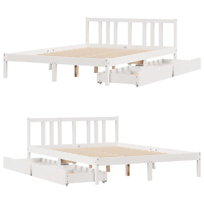 Bed Frame without Mattress White 150x200 cm King Size Solid Wood Pine