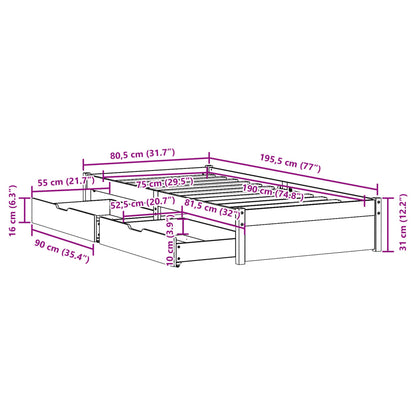 Bed Frame without Mattress 75x190 cm Small Single Solid Wood Pine