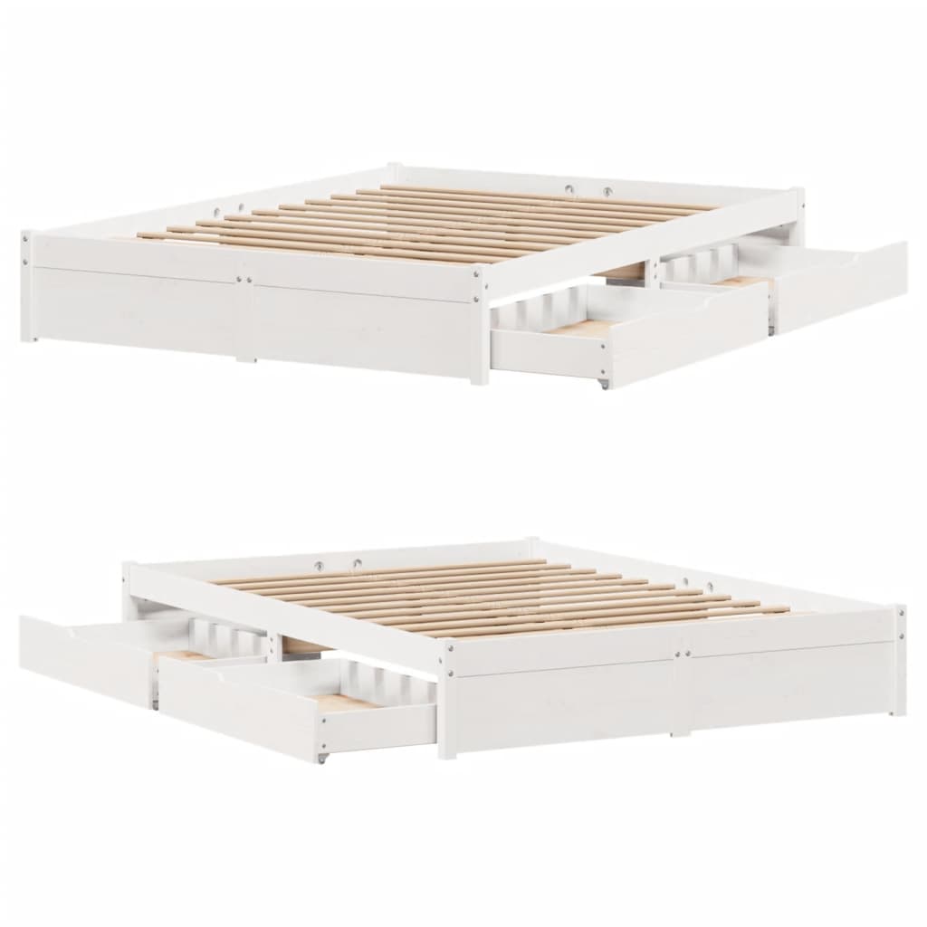 Bed Frame without Mattress White 135x190 cm Double Solid Wood Pine