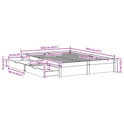 Bed Frame without Mattress White 135x190 cm Double Solid Wood Pine