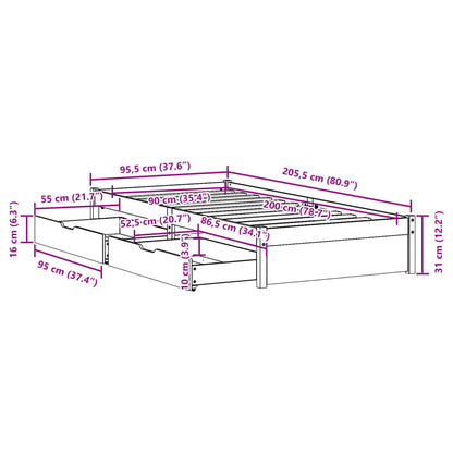 Bed Frame without Mattress White 90x200 cm Solid Wood Pine