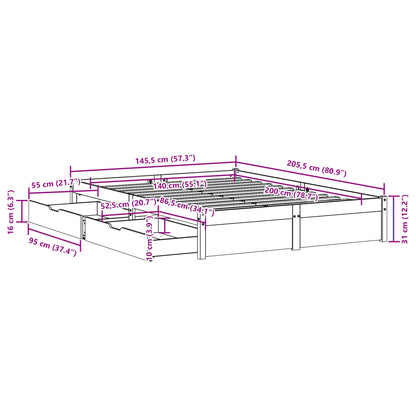 Bed Frame without Mattress 140x200 cm Solid Wood Pine