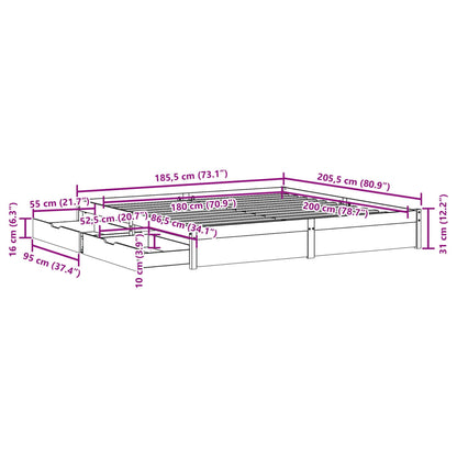 Bed Frame without Mattress White 180x200 cm Super King Solid Wood Pine