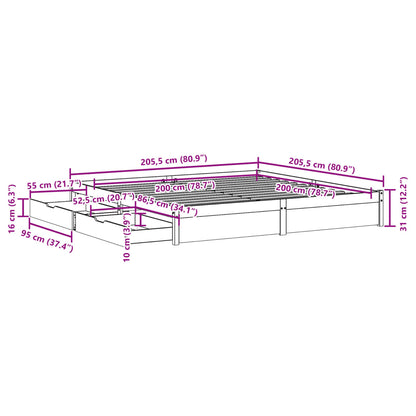 Bed Frame without Mattress White 200x200 cm Solid Wood Pine