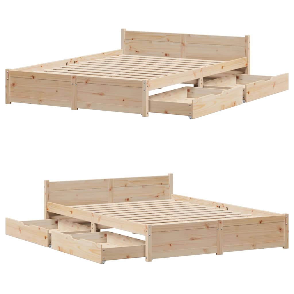 Bed Frame without Mattress 135x190 cm Double Solid Wood Pine