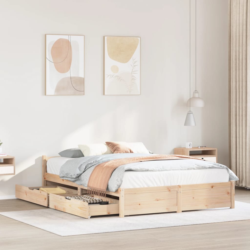 Bed Frame without Mattress 135x190 cm Double Solid Wood Pine