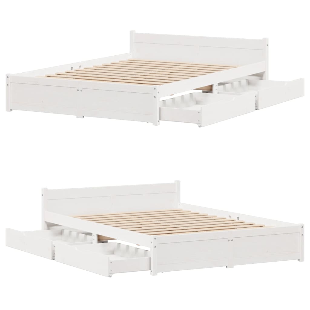 Bed Frame without Mattress White 150x200 cm King Size Solid Wood Pine