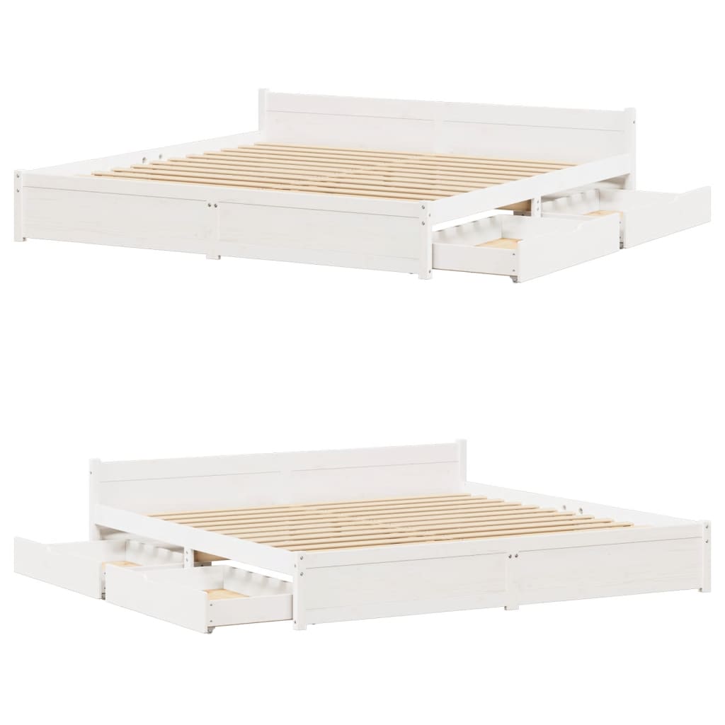 Bed Frame without Mattress White 180x200 cm Super King Solid Wood Pine