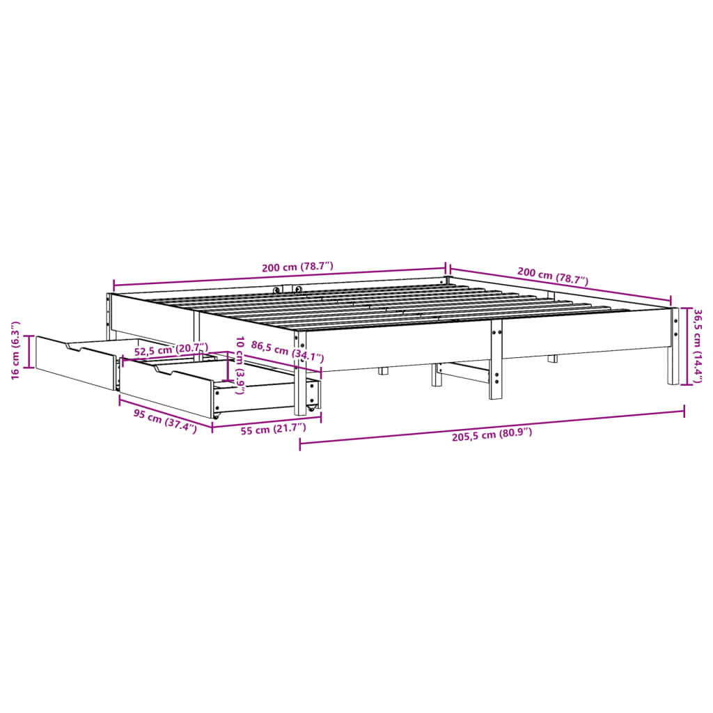 Bed Frame without Mattress 200x200 cm Solid Wood Pine