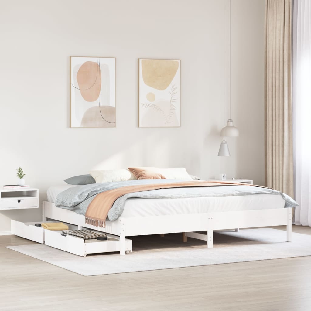 Bed Frame without Mattress White 200x200 cm Solid Wood Pine