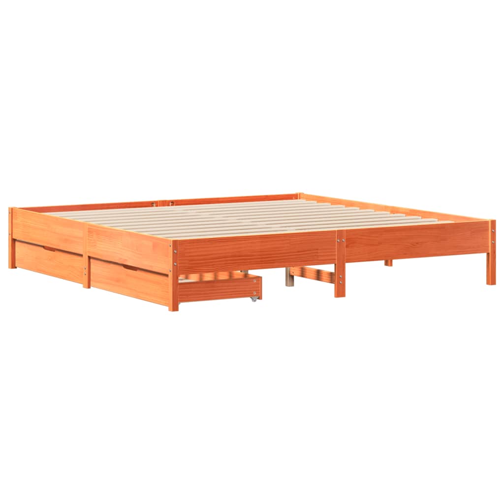 Bed Frame without Mattress Wax Brown 200x200 cm Solid Wood Pine