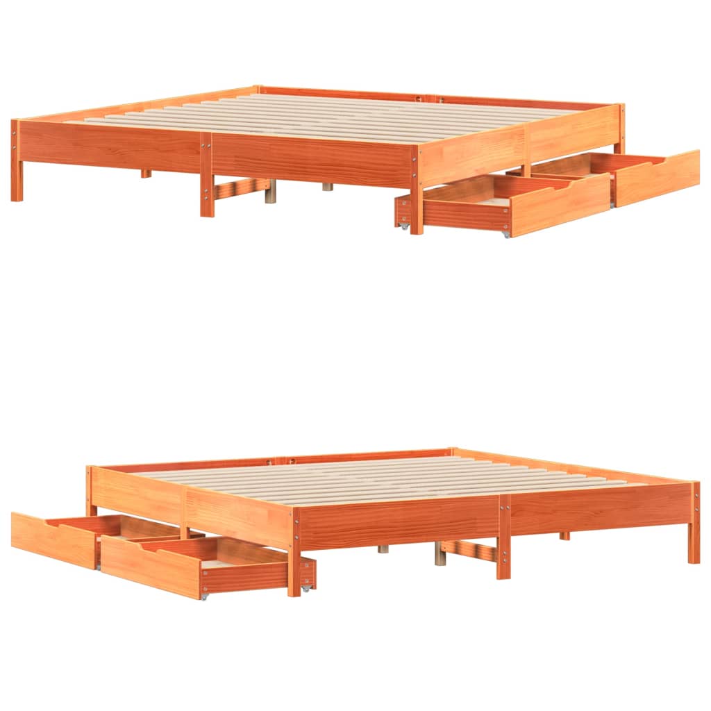 Bed Frame without Mattress Wax Brown 200x200 cm Solid Wood Pine