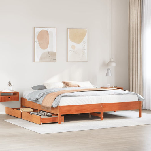 Bed Frame without Mattress Wax Brown 200x200 cm Solid Wood Pine