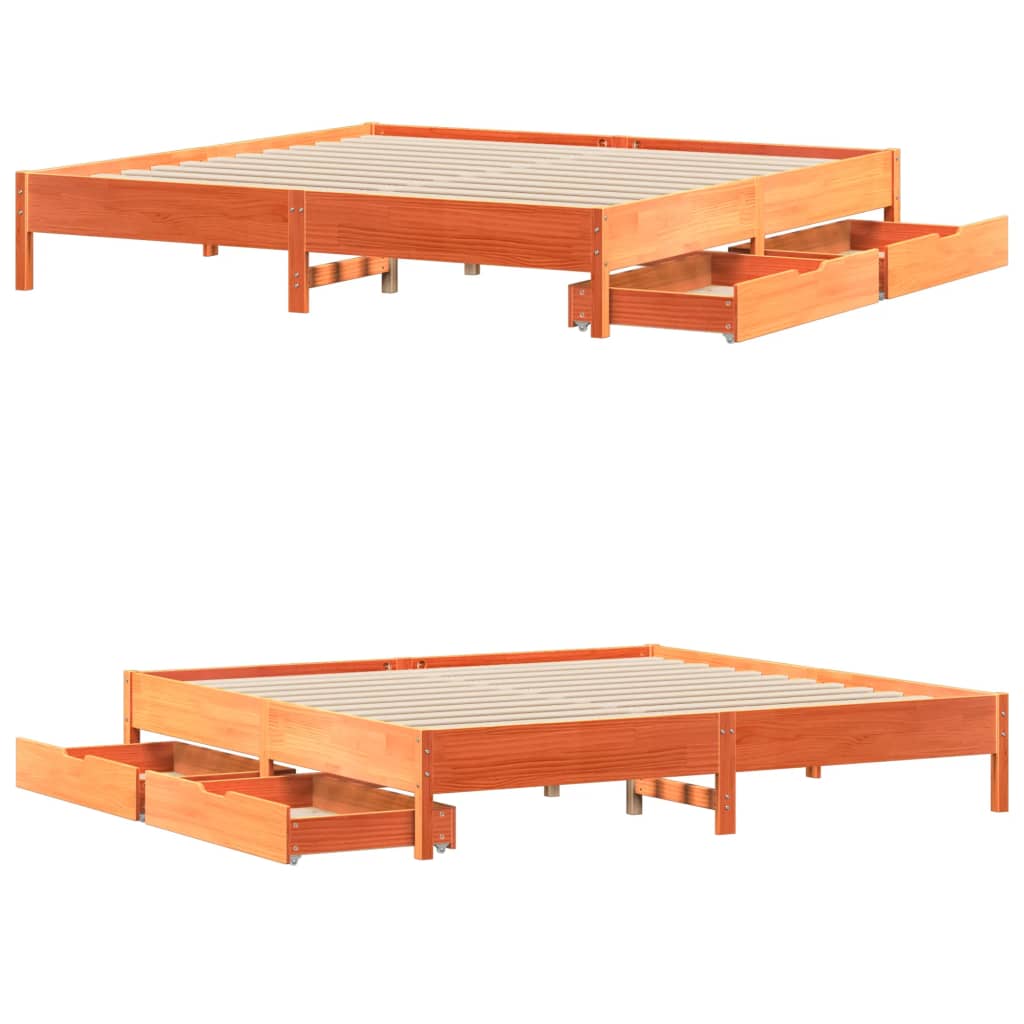 Bed Frame without Mattress Wax Brown 180x200 cm Super King Solid Wood Pine