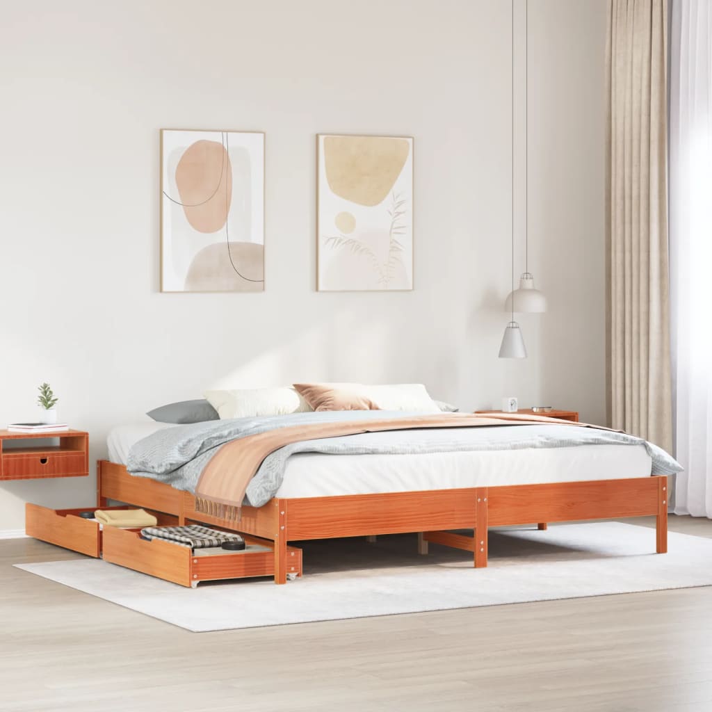 Bed Frame without Mattress Wax Brown 180x200 cm Super King Solid Wood Pine