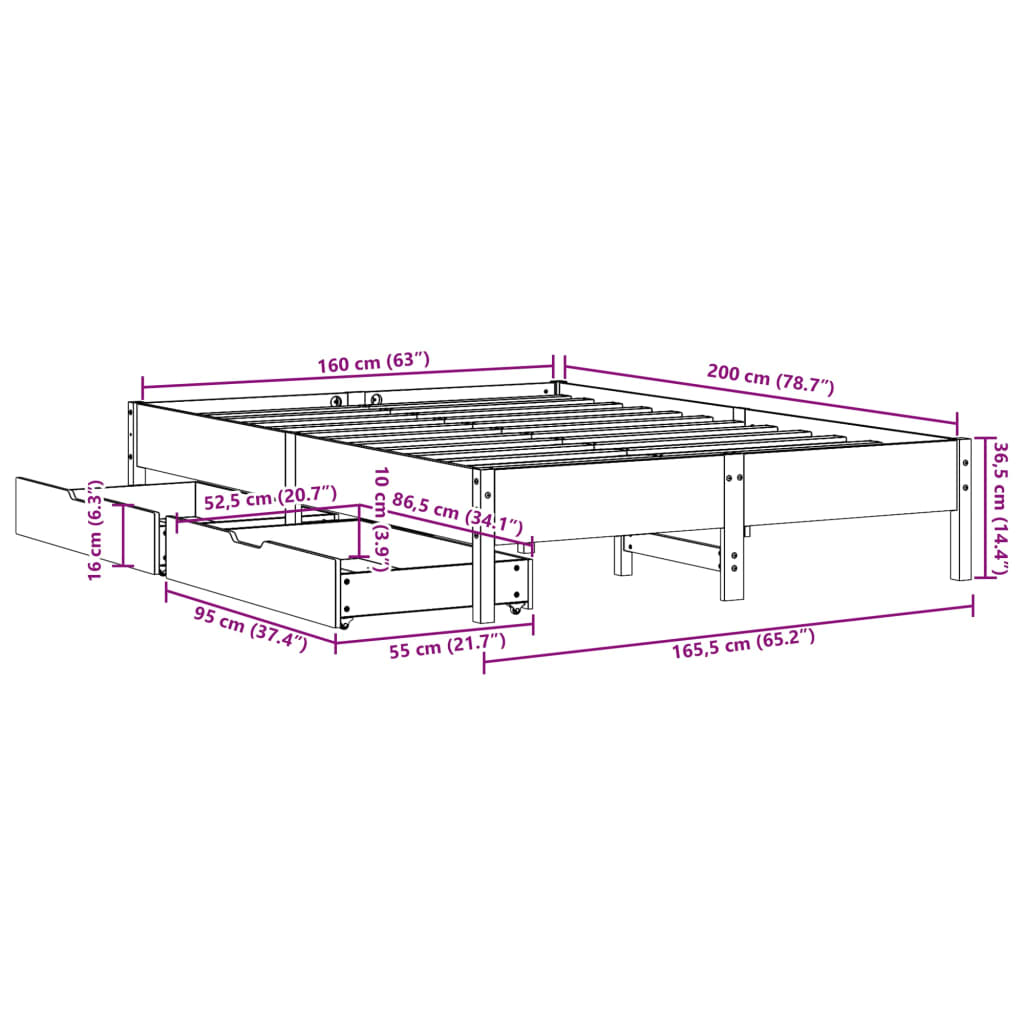 Bed Frame without Mattress 160x200 cm Solid Wood Pine