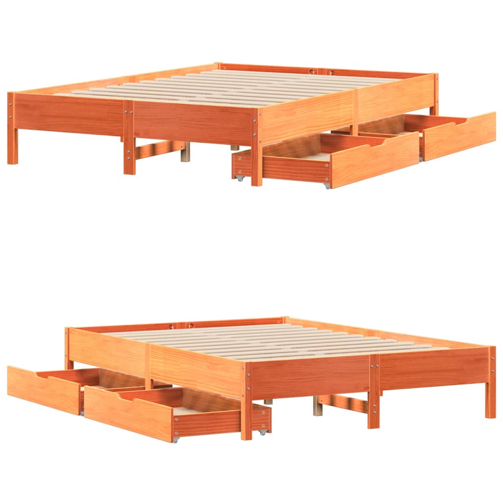 Bed Frame without Mattress Wax Brown 160x200 cm Solid Wood Pine