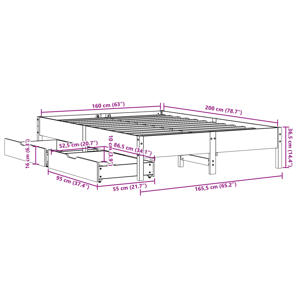 Bed Frame without Mattress Wax Brown 160x200 cm Solid Wood Pine