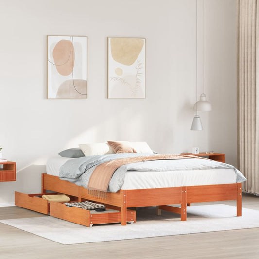 Bed Frame without Mattress Wax Brown 160x200 cm Solid Wood Pine