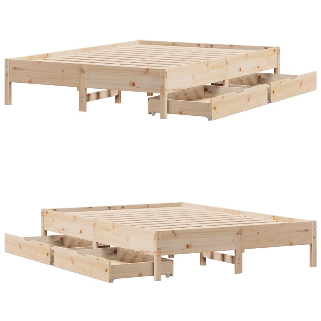 Bed Frame without Mattress 150x200 cm King Size Solid Wood Pine