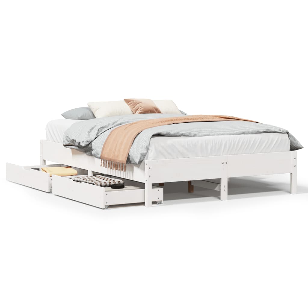 Bed Frame without Mattress White 150x200 cm King Size Solid Wood Pine