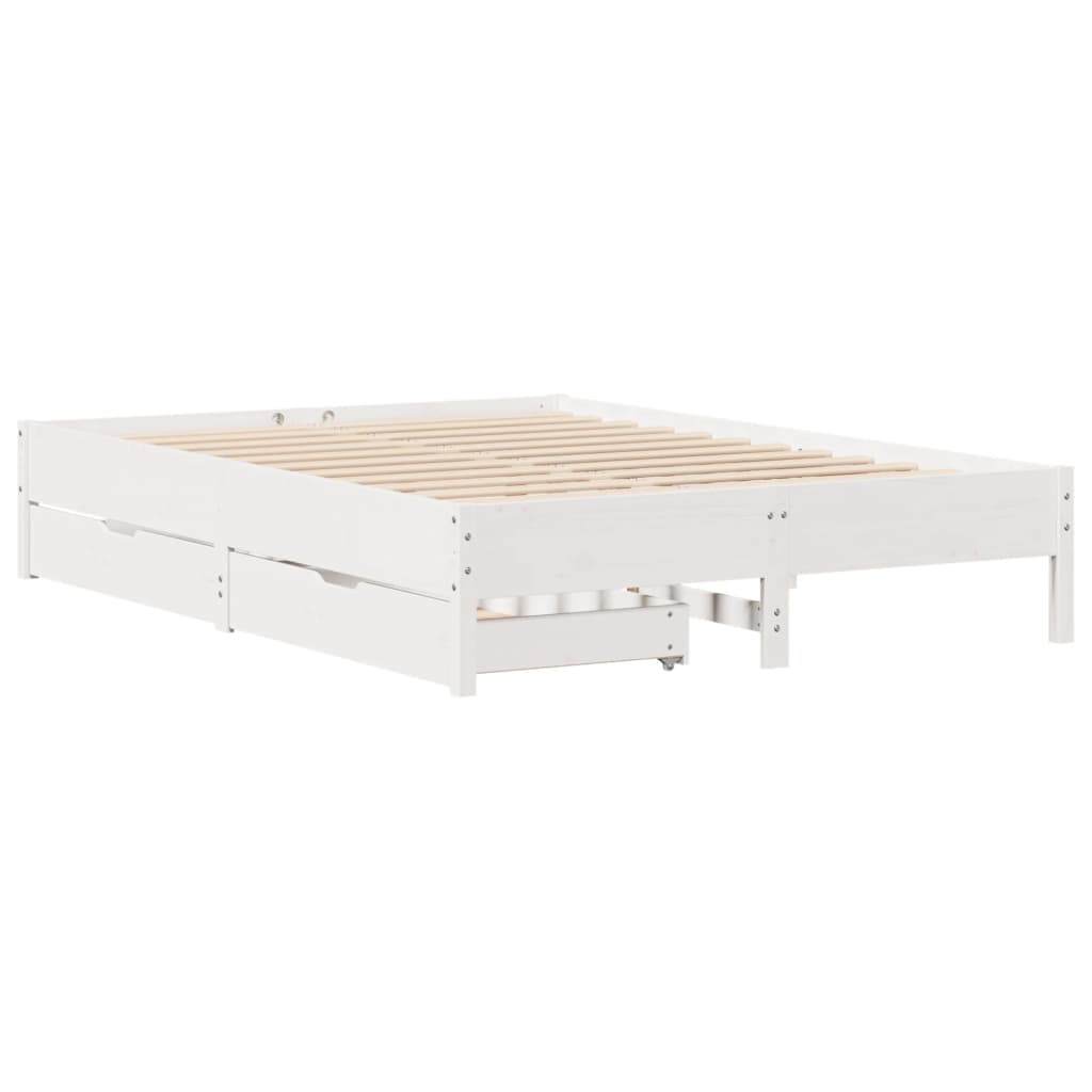 Bed Frame without Mattress White 150x200 cm King Size Solid Wood Pine