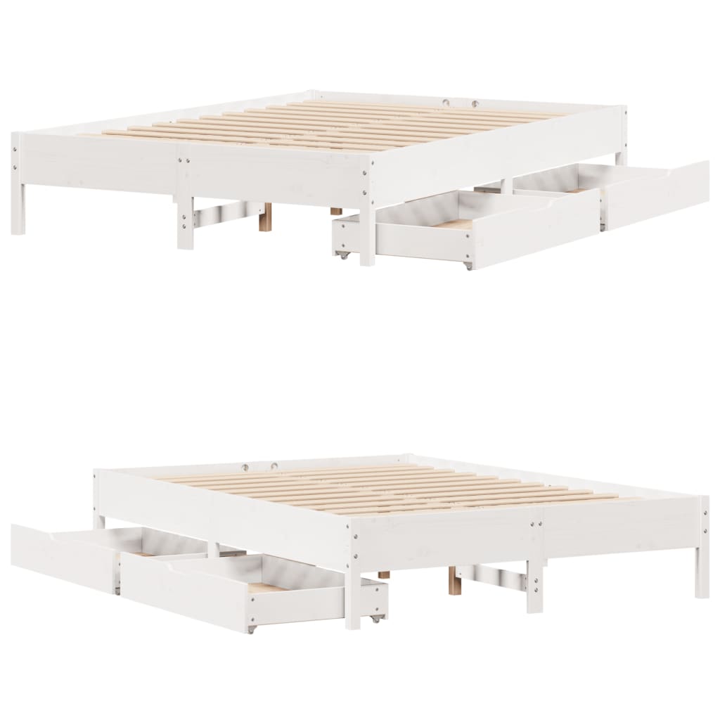 Bed Frame without Mattress White 150x200 cm King Size Solid Wood Pine