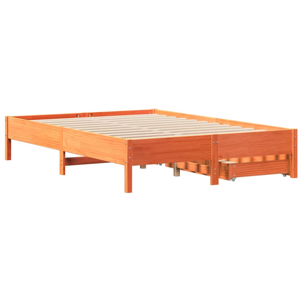 Bed Frame without Mattress Wax Brown 150x200 cm King Size Solid Wood Pine