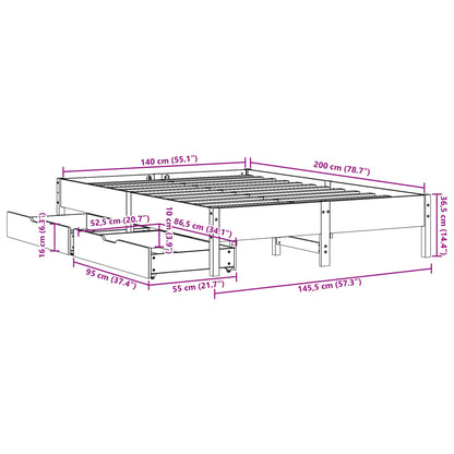 Bed Frame without Mattress 140x200 cm Solid Wood Pine