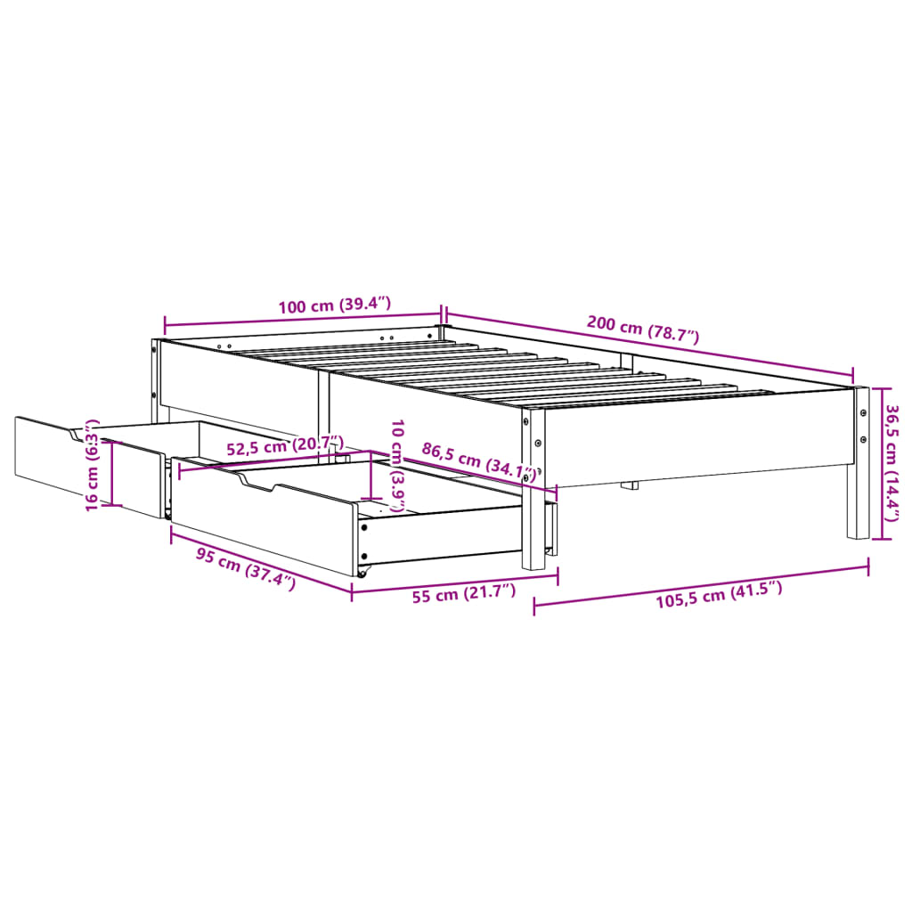 Bed Frame without Mattress 100x200 cm Solid Wood Pine