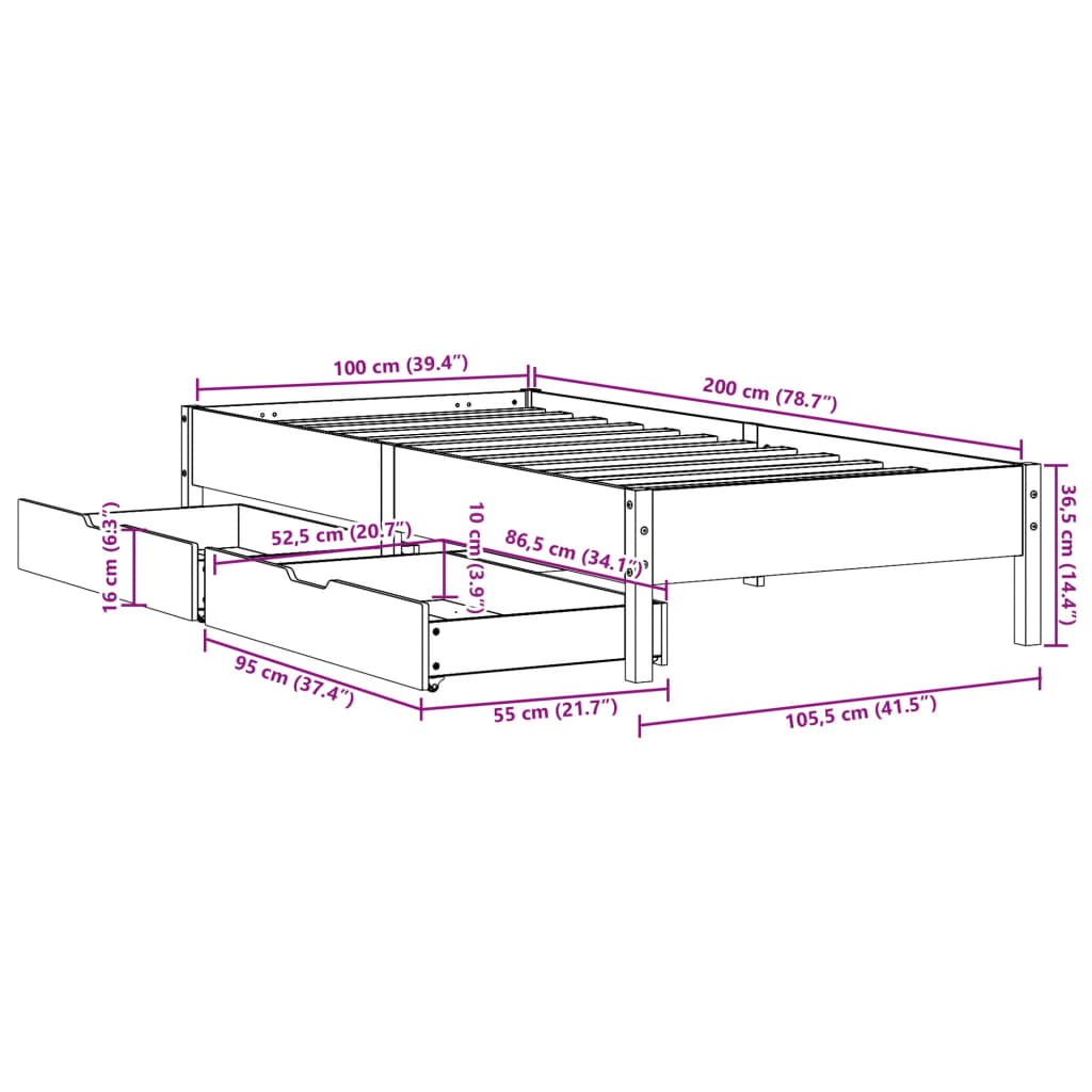 Bed Frame without Mattress White 100x200 cm Solid Wood Pine