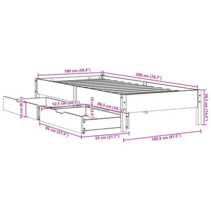 Bed Frame without Mattress White 100x200 cm Solid Wood Pine