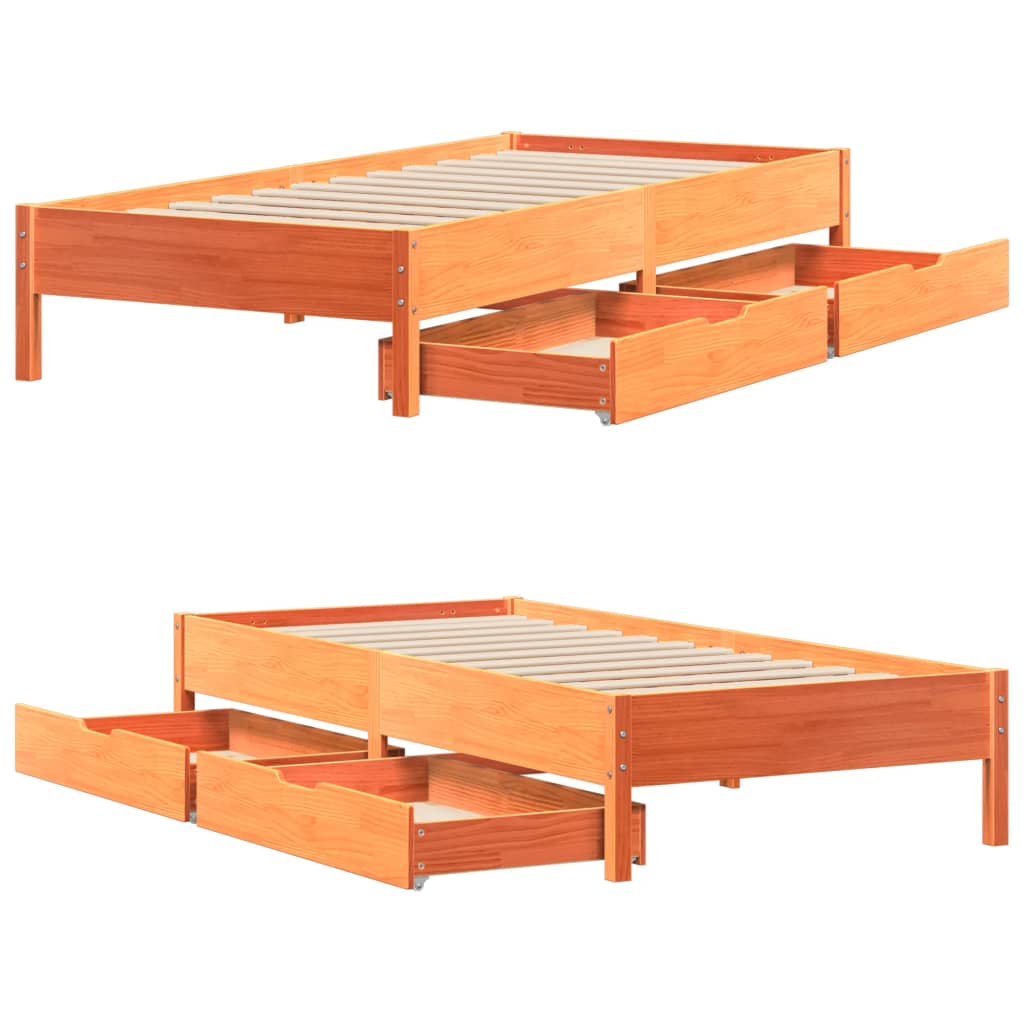 Bed Frame without Mattress Wax Brown 100x200 cm Solid Wood Pine